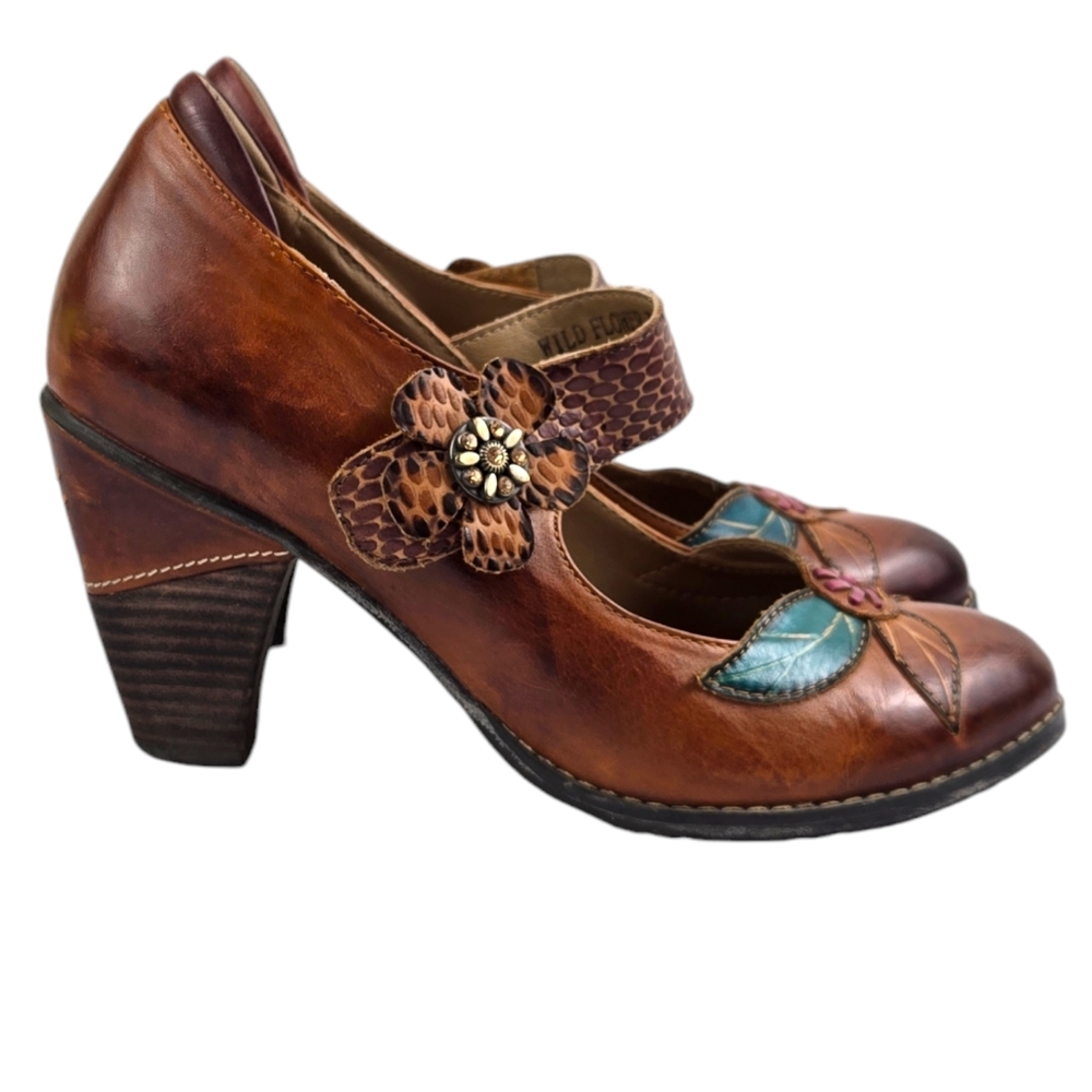 Elite by Corky's  Women's Size 7 Wild Flower Painted/Tooled Leather Heels - Picture 5 of 13